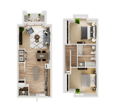 Floor plan for 2 beds, 2.5 baths, 1150 sqft